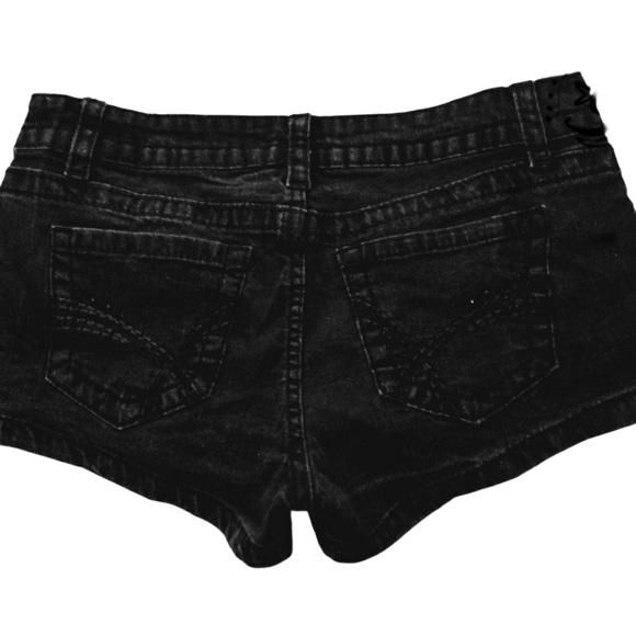 Black Jean Shorts with Gem Accents - Picture 4 of 7